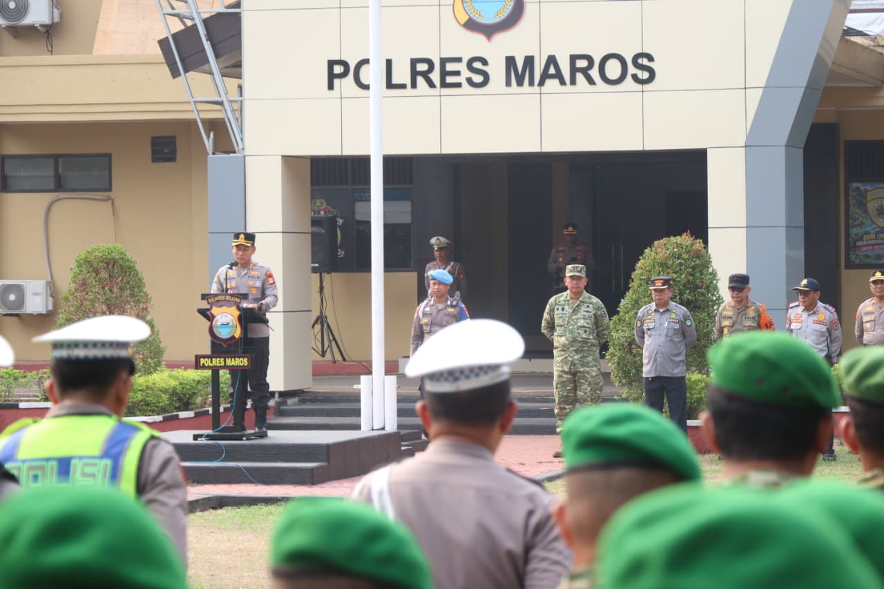 Kodim 1422/Maros Libatkan 1 SST Personel dalam Apel Gelar Pasukan Patuh Palawa 2026 di Mapolres Maros